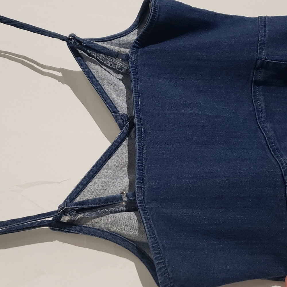 Denim Sleeveless Strappy Mini Dress Button Down Details Bodycon Juniors Large - Picture 4 of 8